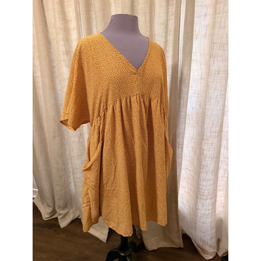 Made‎ with Love Womens Mustard Yellow Leopard Print Babydoll Dress Pockets Large